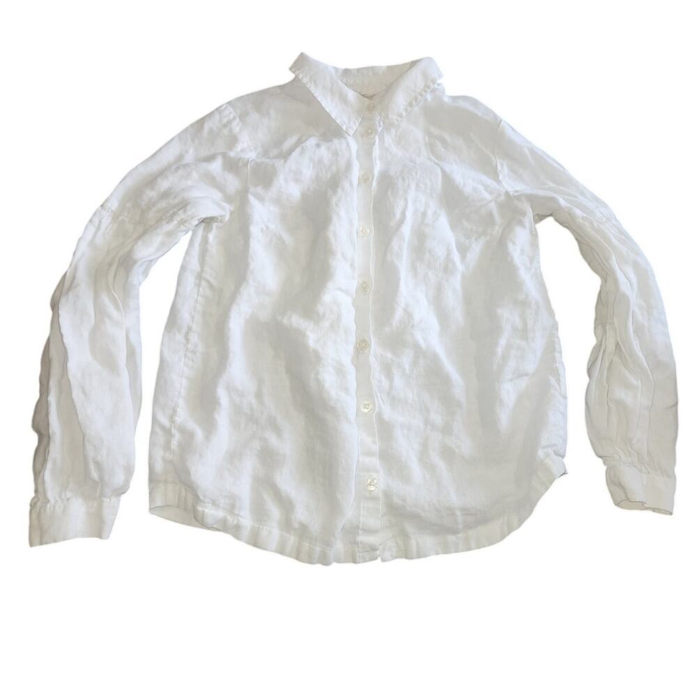 Boden White Linen Button Down Tiered Pleated Petite Shirt Size 2p